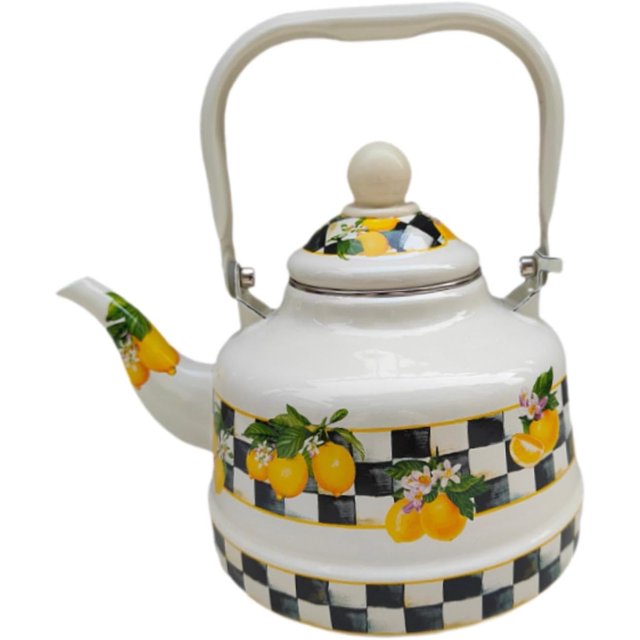 Unique Enamel Tea Kettle Water Kettle Juice Water Jug Multiuse Heat Resistant Lemon Enamel Pot Coffee Pot Boiling Water, 2.5L
