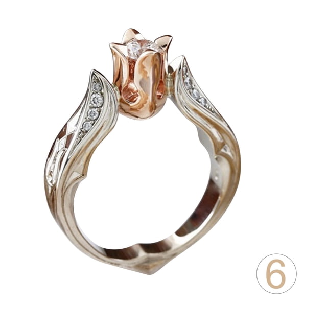 Fiudx Nuevo Anillo de Diamantes de Imitación de Rosa Creativo de Moda para Fiesta, Anillo de Boda para Niña