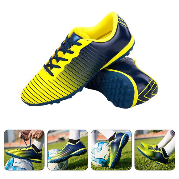 Minkissy 1 Pair Boys Football Shoes Durable Breathable Tpu Pu Blue Yellow for Childrens Soccer Training