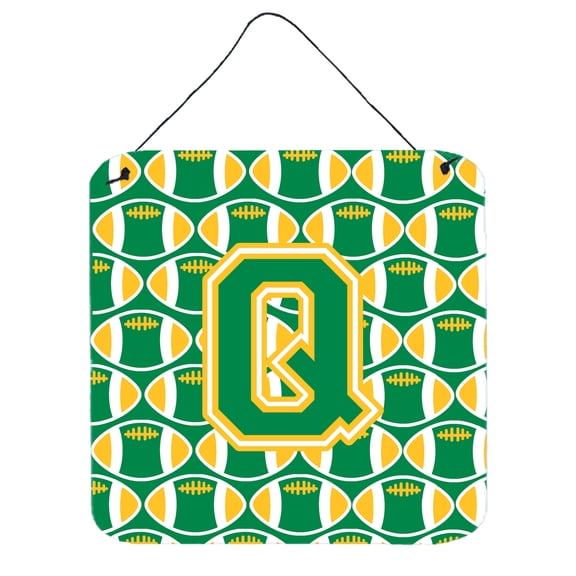 Letter Q Football Green and Gold Wall or Door Hanging Prints