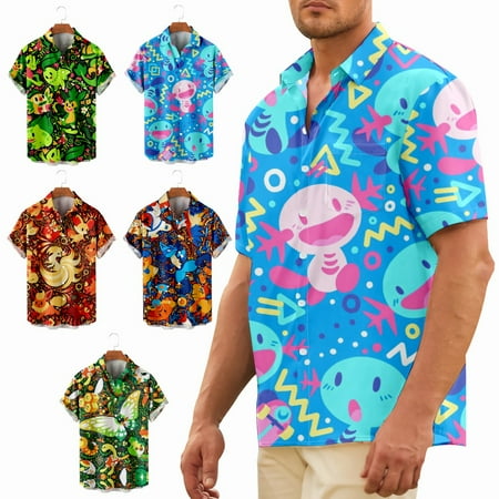 

Adult Button Up Tees Lapel Print Relaxed-Fit Clothing Apparel for Boys 5-14 Years