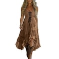 thumbnail image 2 of Guieoi Summer Dresses for Women under $10 Plus Size Wavy-Pleated Sleeveless Asymmetrical Hem Lace-Panel Dress Brown L, 2 of 6