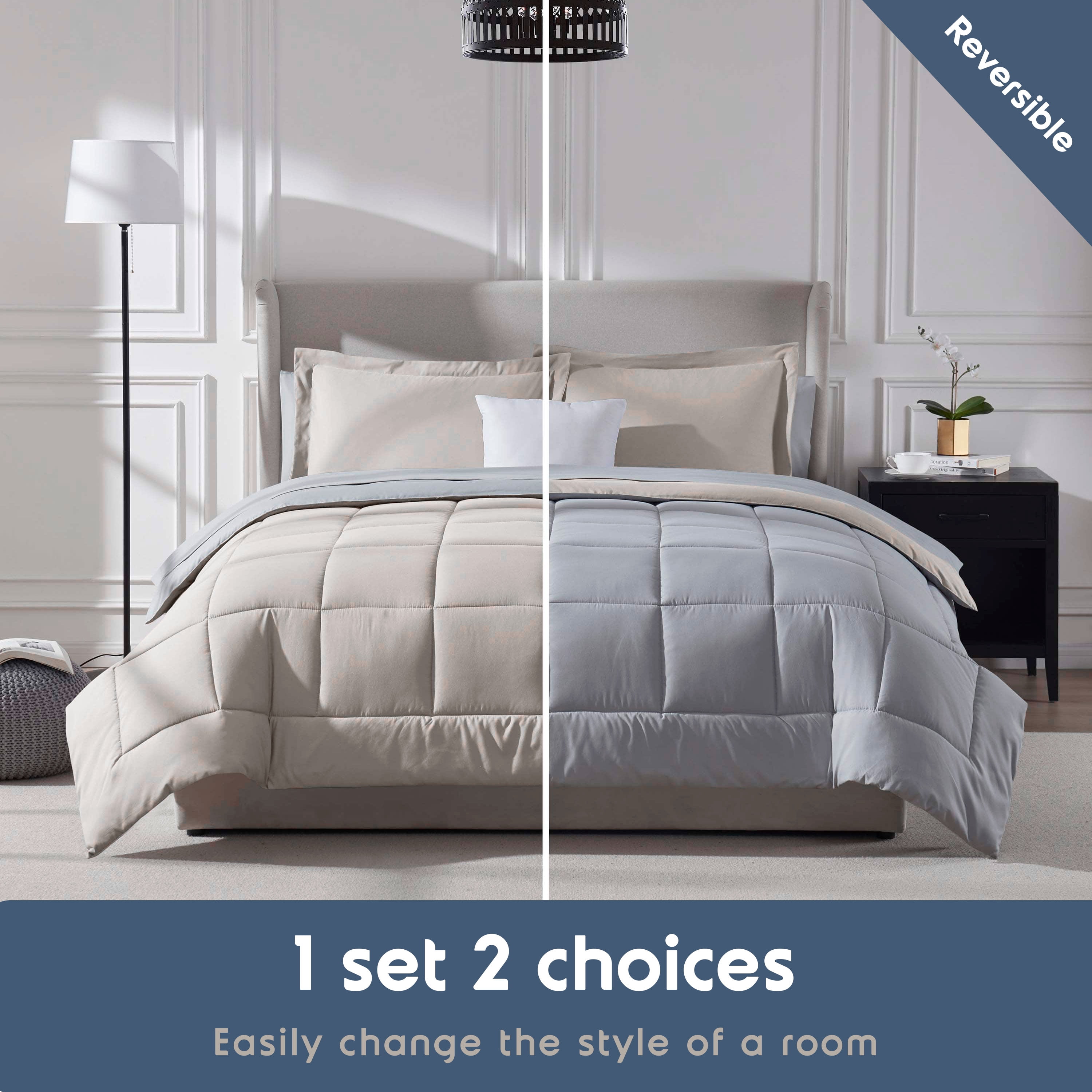 LammaLoe Full-Size Comforter Set, With Sheets, Reversible Bed In A Bag 7 Piece, Bedding Set, Linen