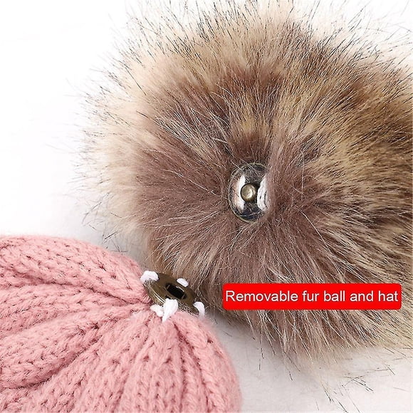Boy Girls Pom Bobble Hat Warm Baby Toddler Kids Hat Detachable Pompoms Knitted