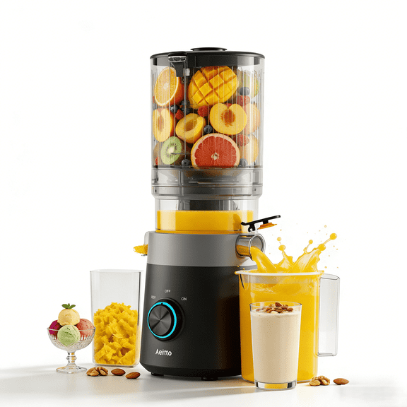 Aeitto EasePress Juicer, Juicer Machines with 5.9" Extra Wide Feed Chute, 3-IN-1 Strainers (Juice & Sorbet & Nut Milk), Slow Masticating Juicer Easy to Clean, Powerful AC Brushless Motor