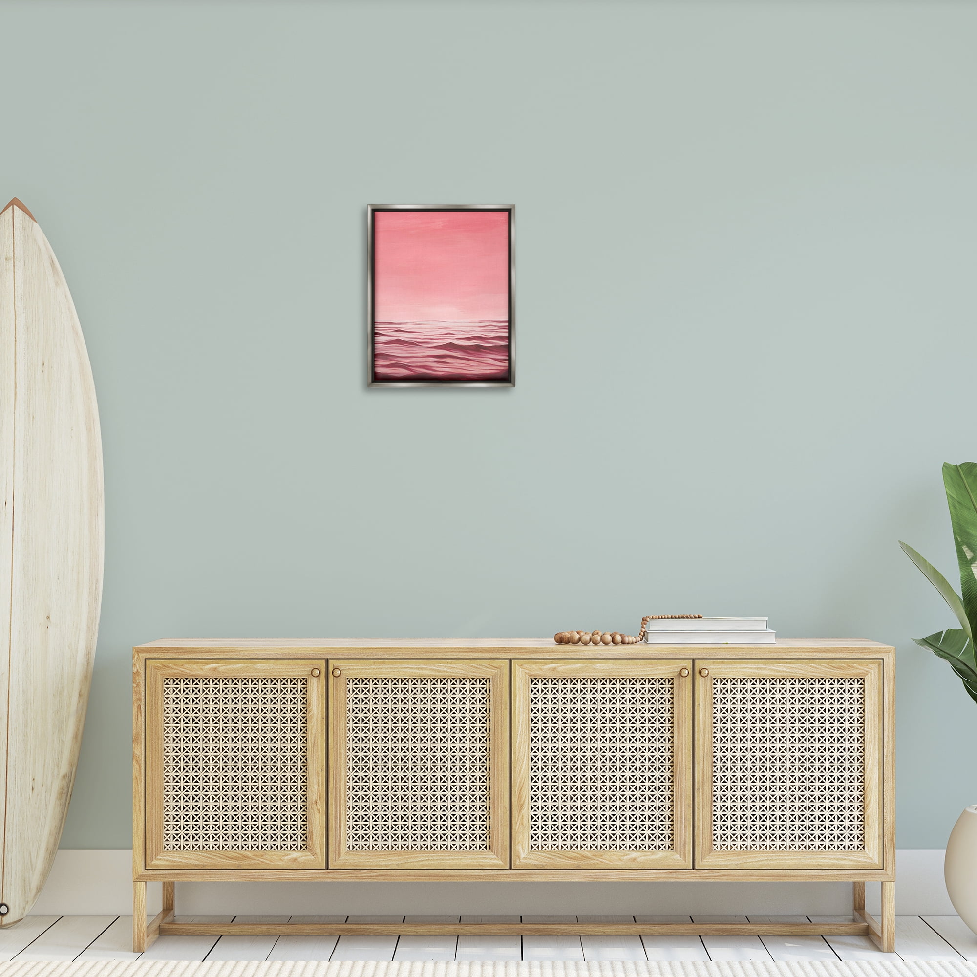 Stupell Industries Pink Sea Waves Coastal Painting Gray Floater Framed Canvas Art Print Wall Art, 17 x 21