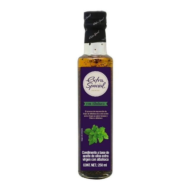 Condimento Extra Special a base de aceite de oliva extra virgen con albahaca 250 ml