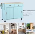 thumbnail image 5 of Kitchen Cart with Foldable Rubber Wood Drop-Leaf Countertop, Concealed Sliding Barn Door, Kitchen Island on 4 Wheels with Storage Cabinet and 2 Drawers, Black, Mint Green, 5 of 9