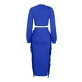 thumbnail image 7 of Two Piece Club Outfit for Women Long Sleeve Front Tie Up Crop Top Blouse Fringe Slim Fitted Pencil Skirt Maxi Dress, 7 of 7