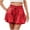 Red, variant on Lenpel Women's Flowy Shorts Trendy Boho Elastic High Waisted Pleated Ruffled Tiered Mini Skorts Summer Casual Shorts