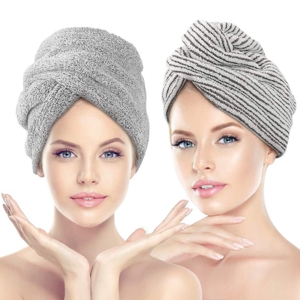 CestMall Turban Handtuch 2 Stück Verdickt Wrap Turban Haartrockentuch Kopfhandtuch mit Knopf Super Absorbent Mikrofaser Schnell trocknend, Für Alle Haartypen,65 * 25cm Vhermosa OTTO-LKX-2572