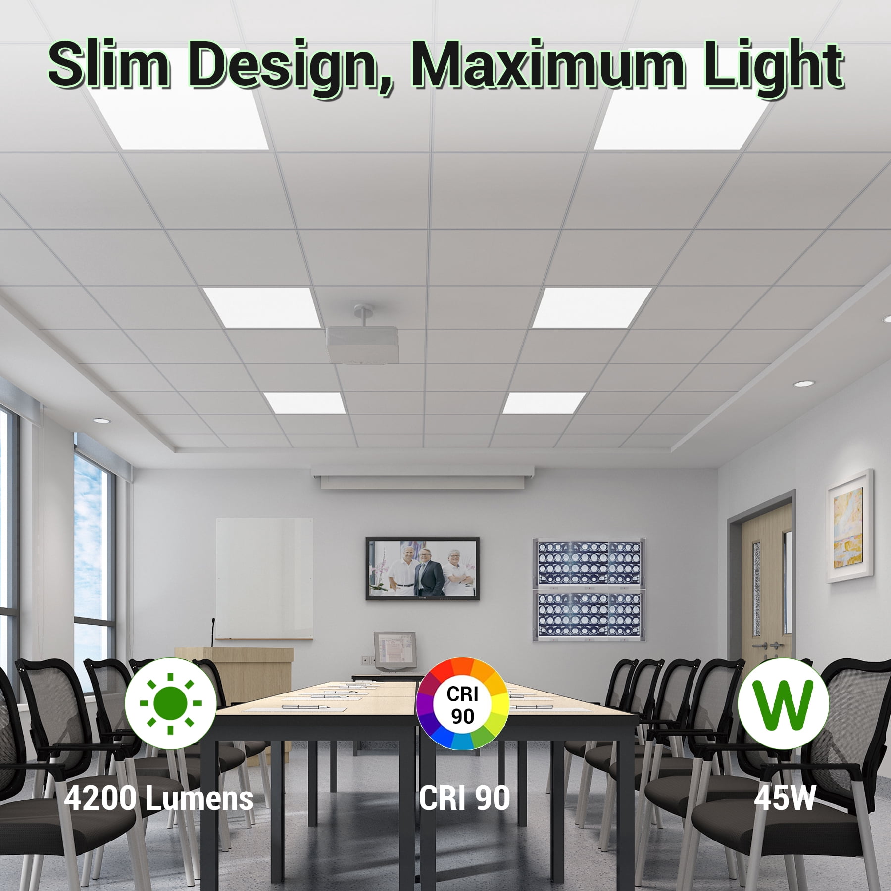 GT-Lite 2 ft. x 2 ft. 4200 Lumen LED Flat Panel Ceiling Flush Mount Light, White, 2-Pack
