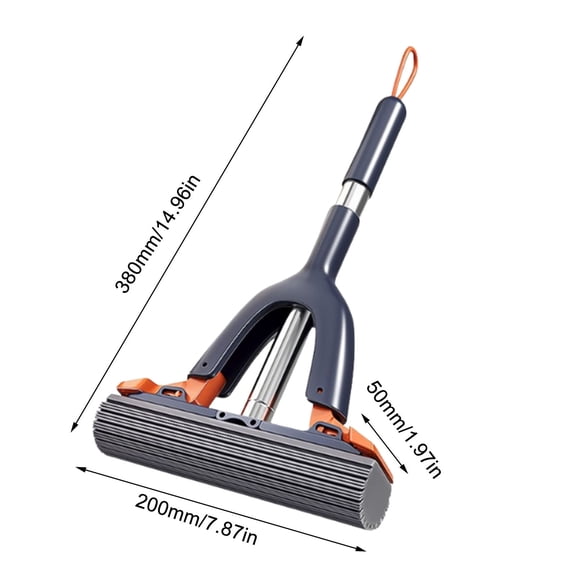 Momihoom Foldable Squeeze Sponge Mop with Built-in Scrub Brush
