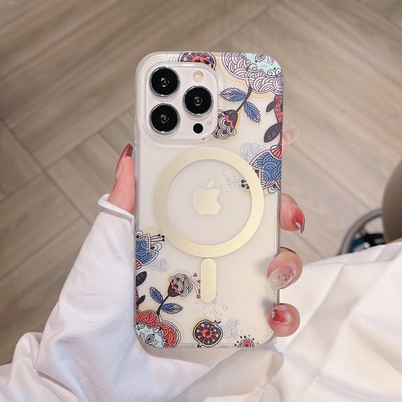 Case for iPhone Air (Compatible with MagSafe) Floral Flowers Design Translucent Phone Cover Soft TPU Hard PC Anti-Scratch Shockproof Magnetic Cute Case for Women,E