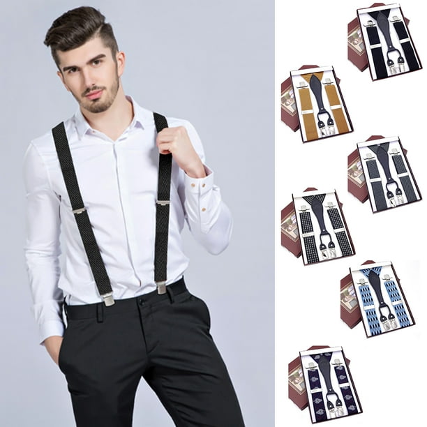 Mens Button End Elastic Suspenders - Adjustable Y shape Formal Suspender  (Black) : : Clothing, Shoes & Accessories