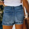 thumbnail image 6 of OKBOP Bermuda Shorts for Women Blue Casual Ripped Relaxed Fit Wide-Leg Jeans Shorts, 6 of 8
