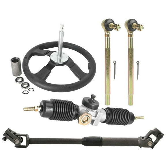 350mm/13.8" Steering Wheel Steel Kit 420mm/16.5" Metal Gear Rack Pinion Adjustable Shaft Set Replacement for Go Kart Go Cart Golf Cart UTV Drift Trike 110cc 125cc 140cc 150cc Taotao Buggy