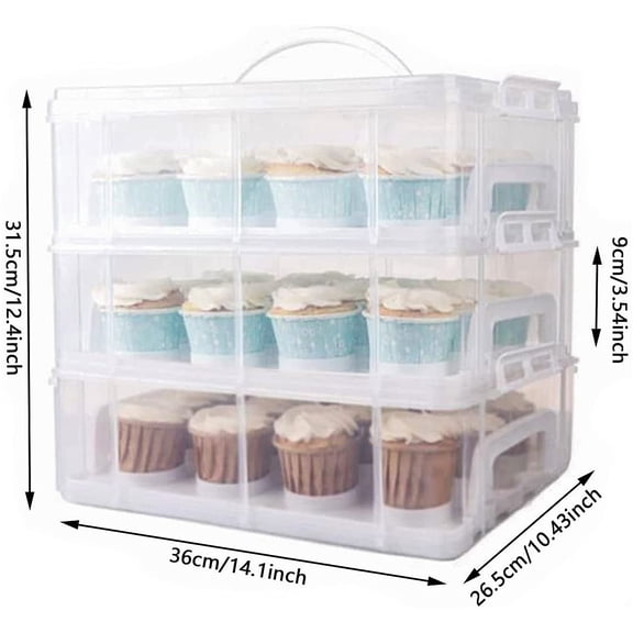 3 Tier Cupcake Carrier with Lid Holds 36 Cupcakes Food Transporter Container Stackable Layer Insert