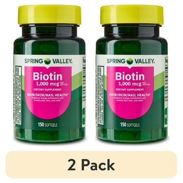 (2 pack) Spring Valley Biotin Dietary Supplement Softgels for Hair/Skin/Nails Health, 1,000 mcg, 150 Count