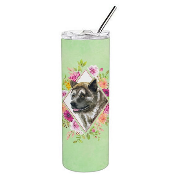 Carolines Treasures CK4273TBL20 Akita Green Flowers Stainless Steel 20 oz Skinny Tumbler 20 oz multicolor
