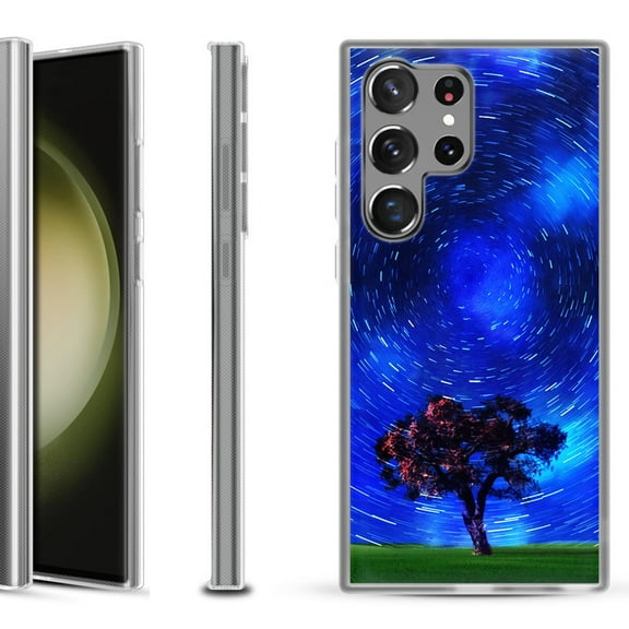 Shockproof Gel Phone Case for Samsung Galaxy S23 Ultra 5G, by OneToughShield ® - Star Trails Tree