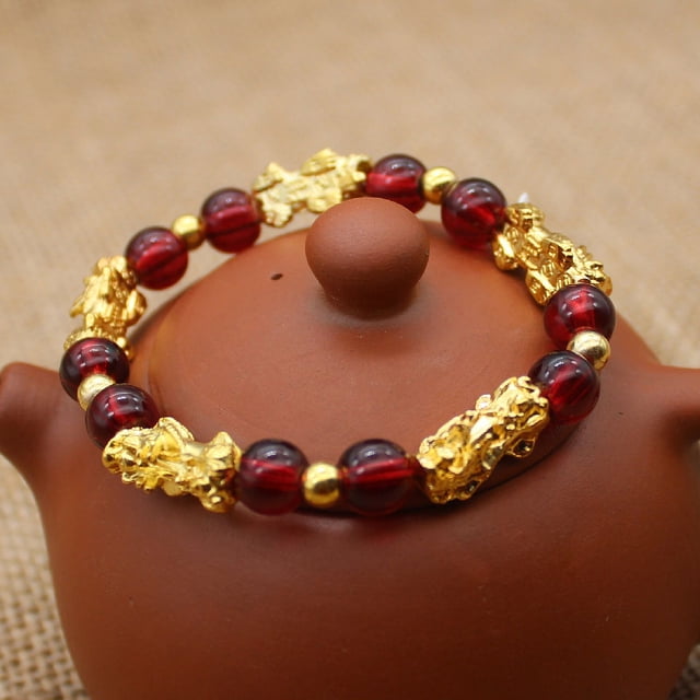 Pulsera de oro arena con cuentas de cristal de ágata roja para mujer, regalo sencillo