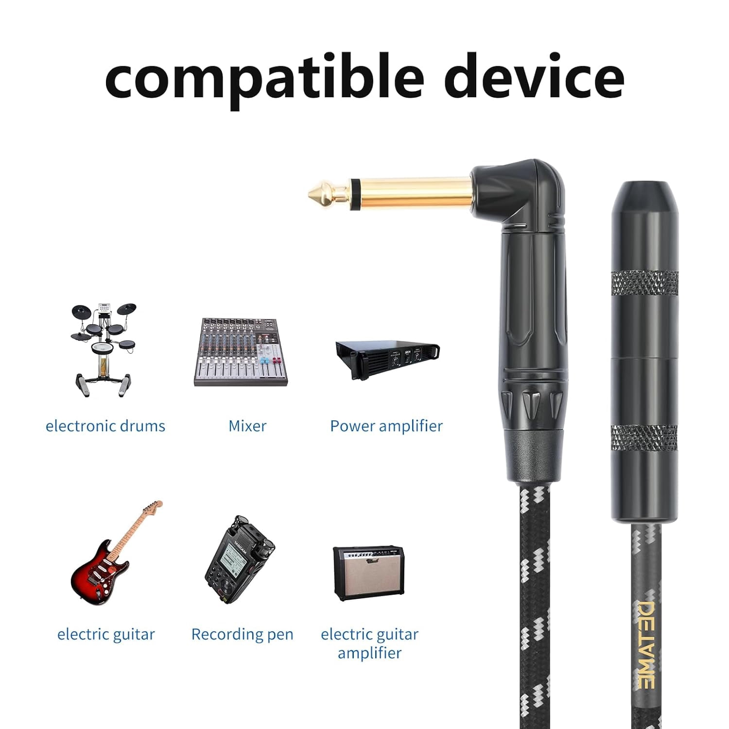 JJEAN-3.3FT Right Angle 1/4 TS Male to 1/4 Inch TS Female Adapter, 6.35mm Mono Male to Female Extension Cable for Bottom Plug/V-Shape Guitar/Front Facing Jack Guitar 1 Pack