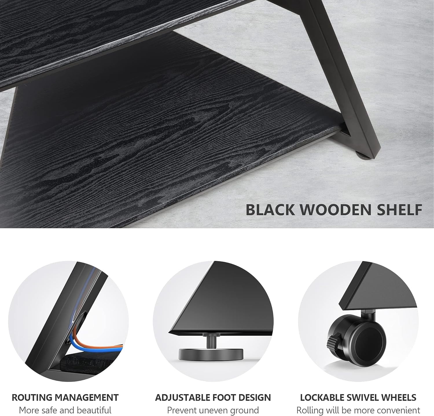 FITUEYES Eiffel Series Rolling Corner TV Stand for 43–75 Inch TVs, Black