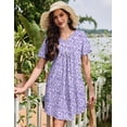 thumbnail image 3 of EKOUAER Nightgowns for Women Cotton Night Gowns Pleated Nightshirts Henley V Neck Sleepshirts Short Sleeve Sleepwear, 3 of 6