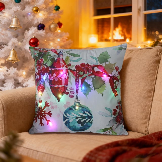 Christmas LED Decorative Pillowcase, Multicolour Holiday Cushion with Two Lighting Modes, Soft Polyester Cover for Festive Home Decor and Comfort, 45 x 45 cm