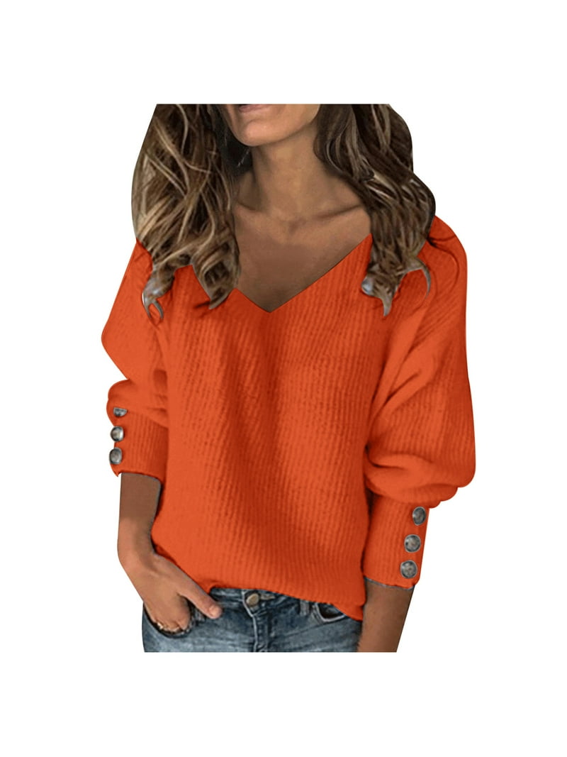 simu Women's Short Sleeve V-Neck Sweater Buttons Sleeve Solid Casual Top Warm Women Bow Knitted Collar Fashion Women's Blouse V Neck Short Sleeve