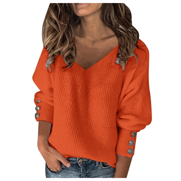 Jersey de punto con cuello de lazo para mujer: manga larga, adorno de botones, prenda informal/abrigada para el día a día/la playa, tallas S-XXL (tallas EE. UU./Reino Unido/UE)
