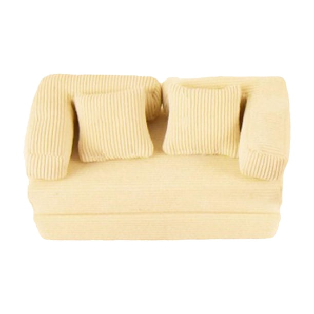 Mini sofá de dos plazas a escala 1/12, modelo decorativo, accesorios de bricolaje realistas con almohada para regalo. beige