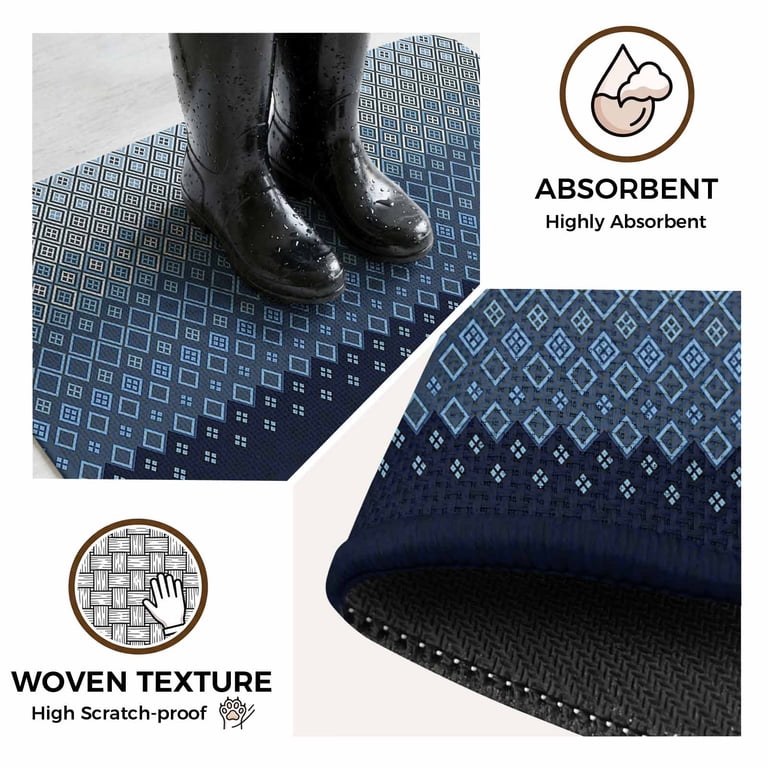 Navy Blue Front Door Mat Indoor Entrance, Gradient Diamond Plaid