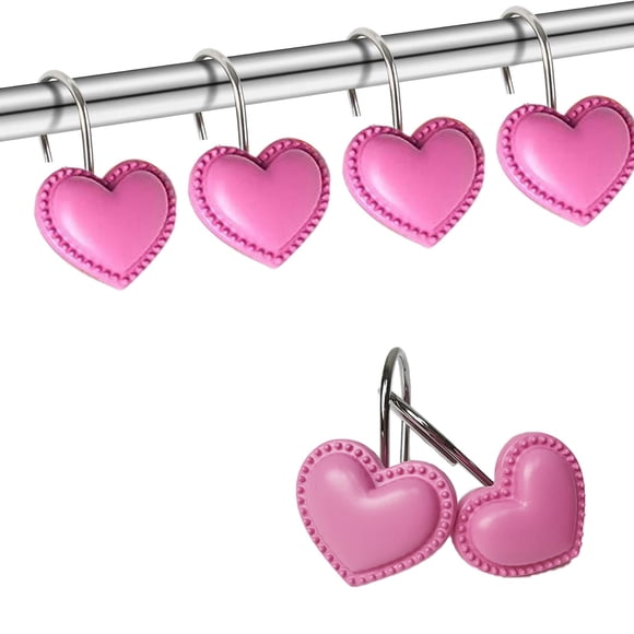 Ganchos para cortinas Actpe en forma de corazón, 12 unidades, resistentes a la corrosión, color rosa