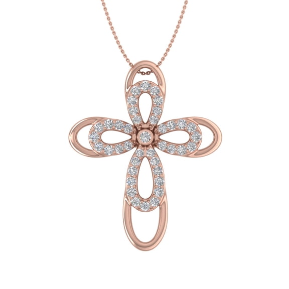 1/2 Carat Diamond Cross Pendant Necklace in 14K Rose Gold (Silver Chain Included) (SI1-SI2 Clarity)