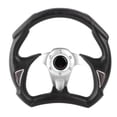 thumbnail image 2 of Volante universal de aluminio de 13 pulgadas y 320 mm para coche, de piel sintética, para carreras deportivas, color plateado, 2 of 13