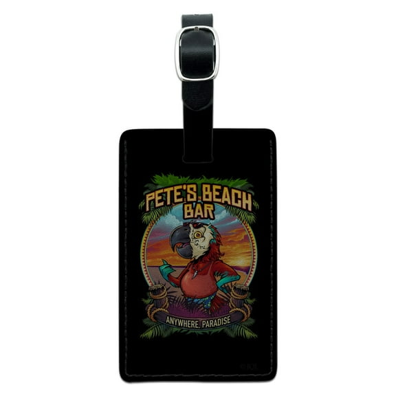 Pete's Beach Bar Tropical Paradise Vacation Rectangle Leather Luggage Card Suitcase Carry-On ID Tag