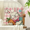 thumbnail image 5 of Bunny Kisses Easter Wishes Decorative Throw Pillow Covers 18 x 18 Set of 4, Shake Your Bunny Tail Rabbit Eggs Carrot Cushion Case Decor, Pink Blue Plaid Farmhouse Home Decoration for Sofa Couch, 5 of 5