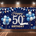 thumbnail image 6 of Blue Theme 50th Birthday Banner Gold Accent Display Star Pattern Balloon Decor 50th Anniversary Backdrop for Adult Birthday Party Family Celebration Photo Backdrop, 6 of 9