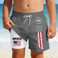thumbnail image 2 of Kids Boys USA 250th Anniversary Stars and Stripes Print Swim Trunks Knee Length Double Layer Design Patriotic Theme Lightweight Beach Shorts Grey 11 Years-12 Years, 2 of 5