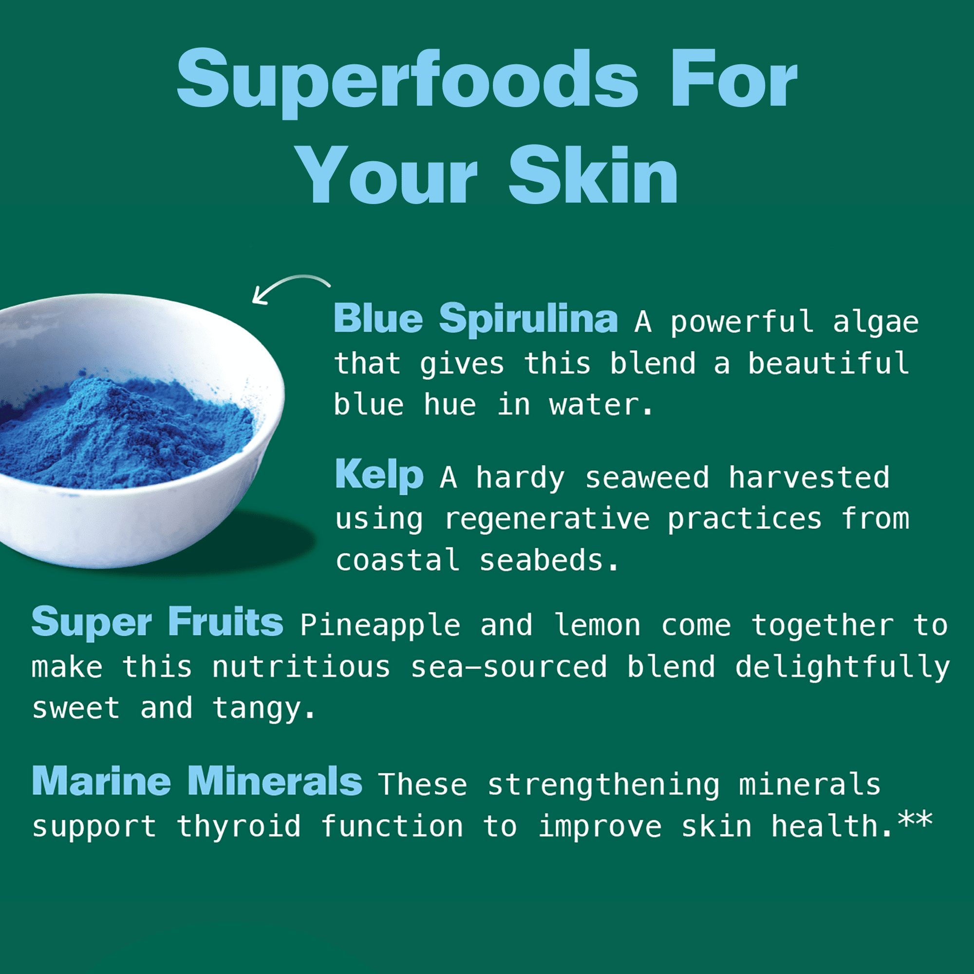 Kuli Kuli Marine Glow Organic Kelp & Blue Spirulina Superfood Powder for Skin & Thyroid, 6 oz