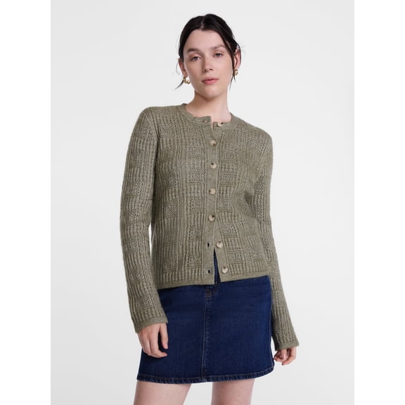 Scenario Women's Open Knit Cardigan Sweater with Long Sleeves, Lightweight, Sizes XS-XXXL
