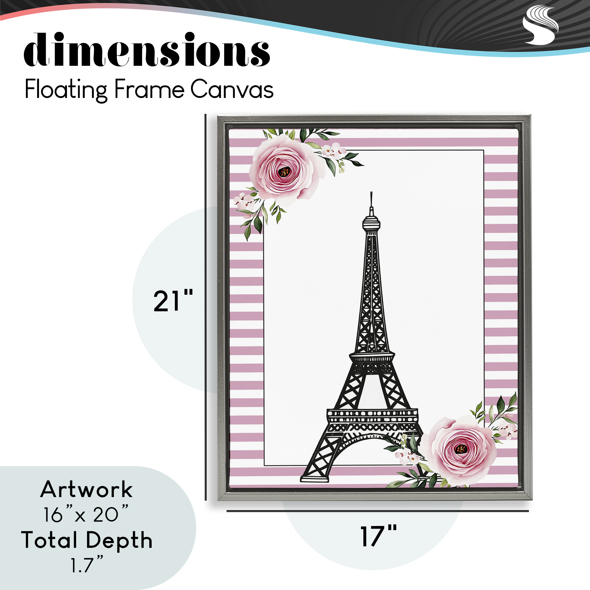 Parisian Tower & Roses Gray Framed Floater Canvas Wall Art, design by Christine Simpson Art