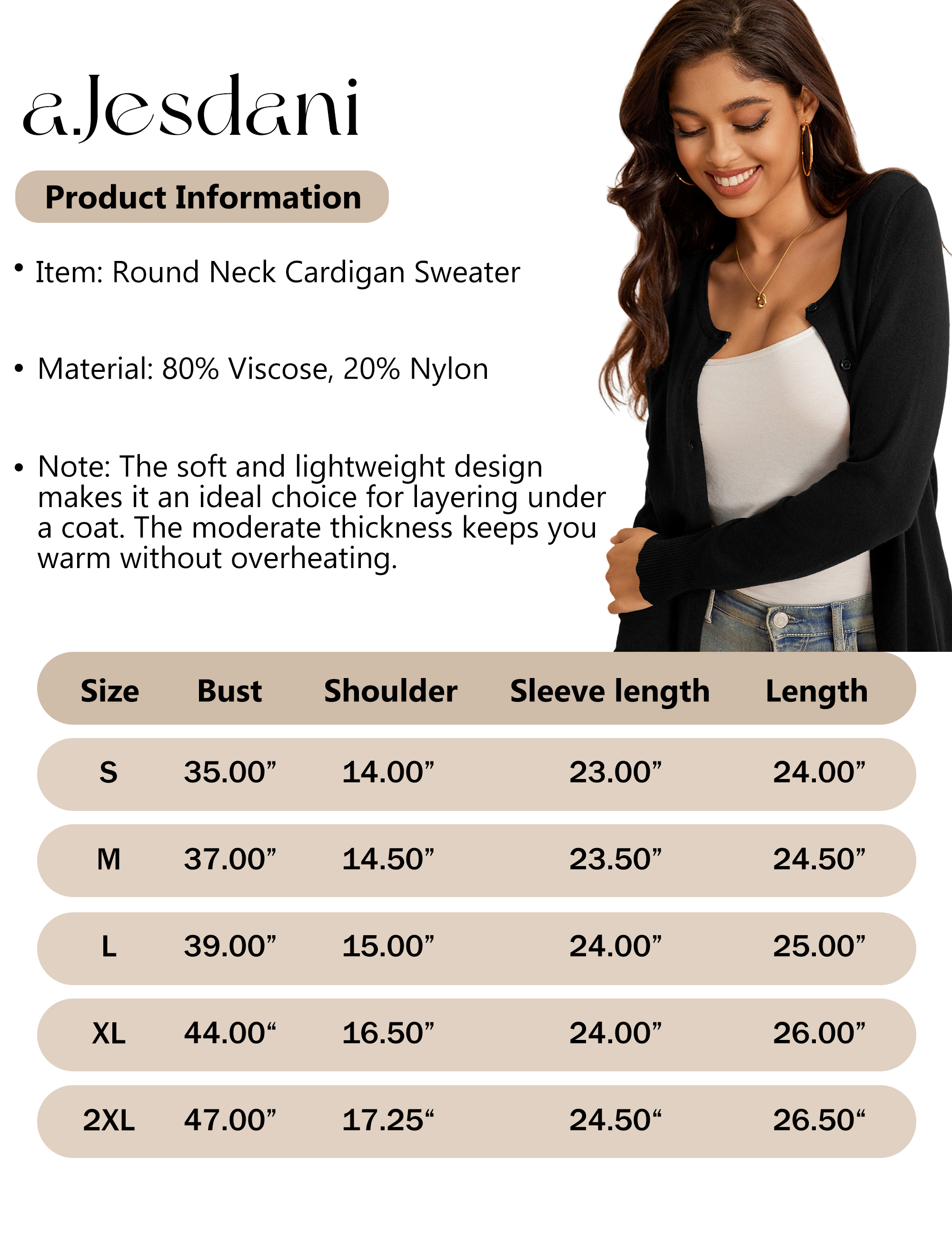 a.Jesdani Women's Lightweight Knit Cardigan, Beige photo 3