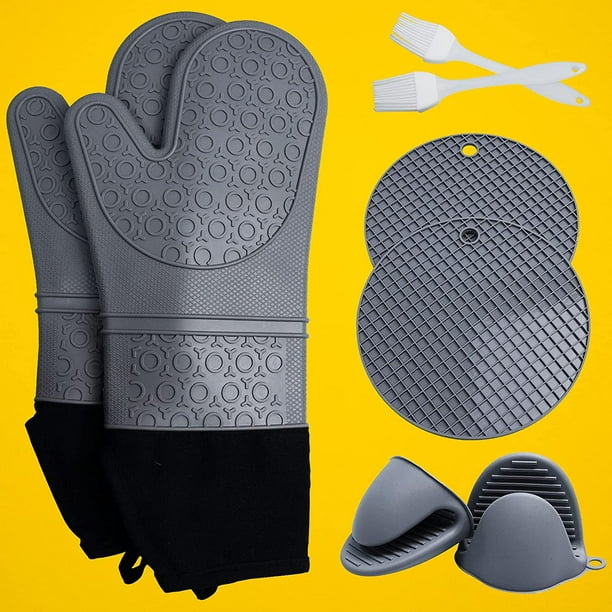 Gray Silicone Gloves, Oven Mitt For 500 Degrees With Waterproof