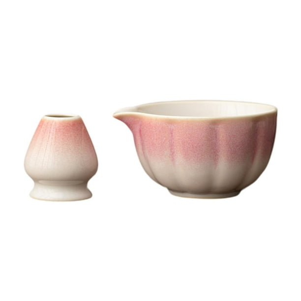 2 piezas de tazón de té con pico vertedor, tazón de cerámica para matcha, regalo de cumpleaños japonés rosa