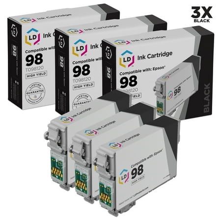 Epson Printer Artisan 837 Remanufactured Replacements for Epson T0981 Set of 3 High Yield Cartridges Includes: 3 Black T098120 for use in Epson Artisan 700, 710, 725, 730, 800, 810, 835, & 837 Printers ()