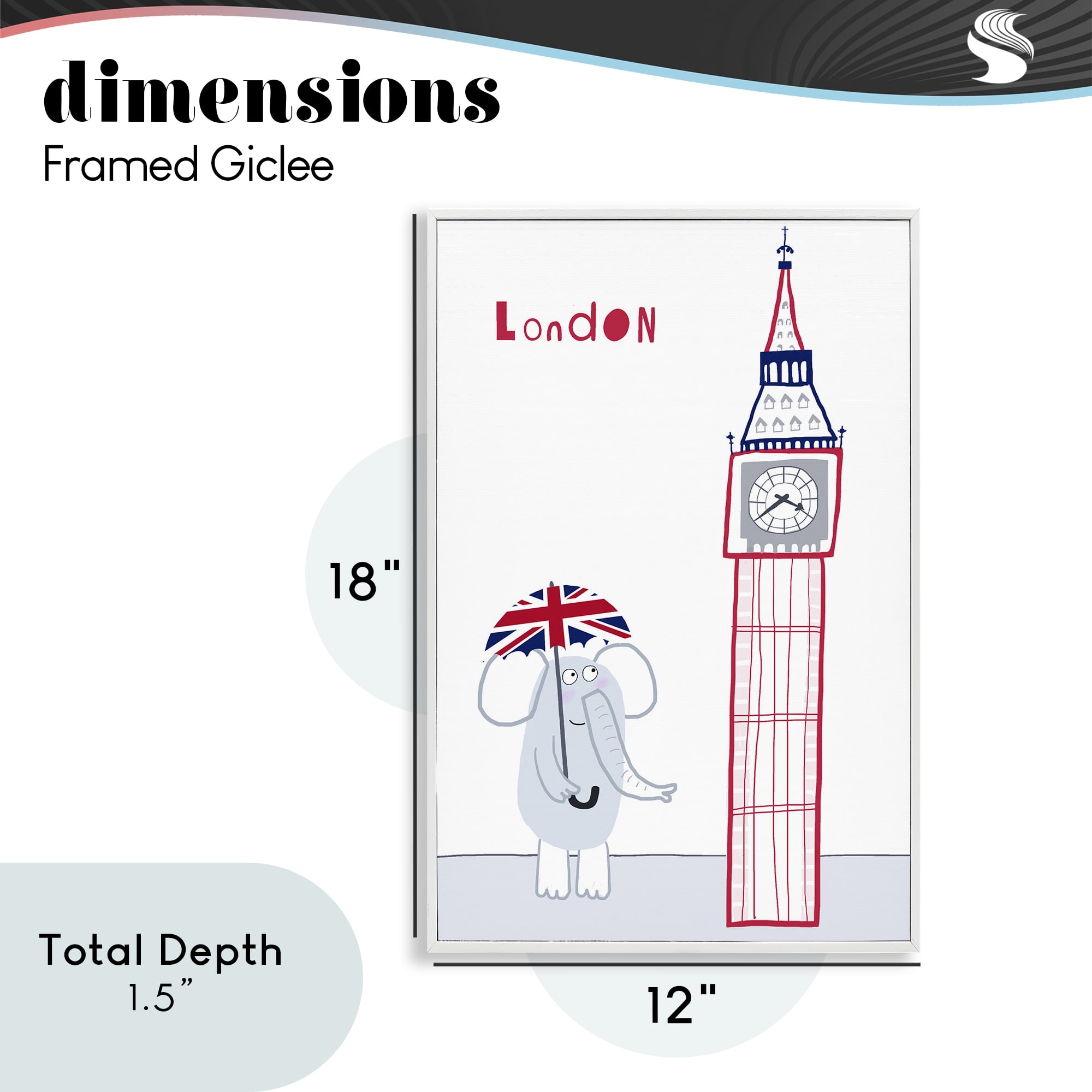 Elephant & Big Ben London White Framed Giclee Art, design by Carla Daly