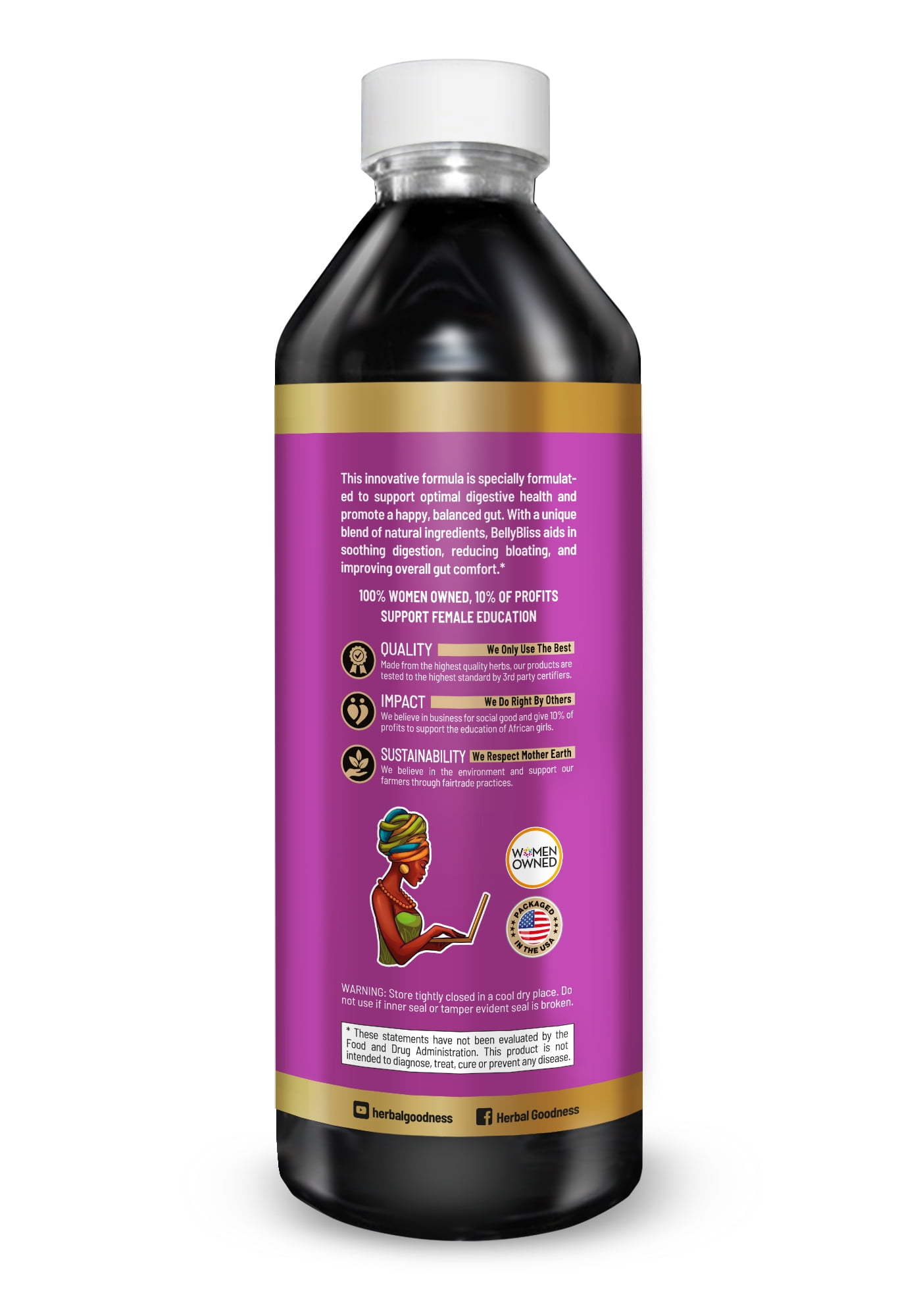Belly Bliss Liquid Probiotics for Adults 12 fl oz – Digestive Probiotic for Gut Health & Bloating Relief for Women, Stomach Settle, Lemon Balm– Herbal Goodness